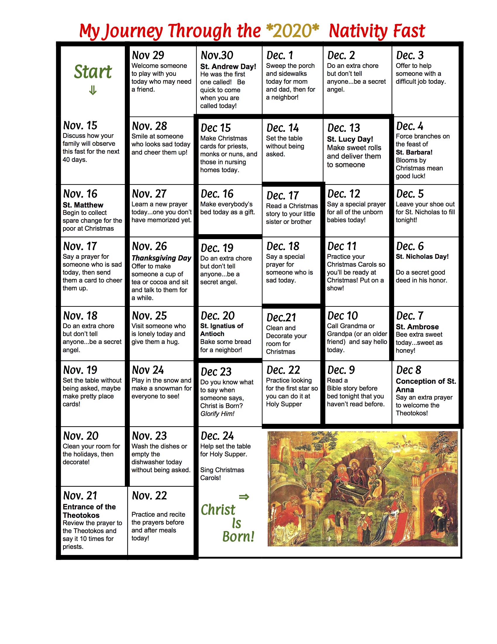 Nativity Fast 2020 St. Ann Melkite Catholic Church